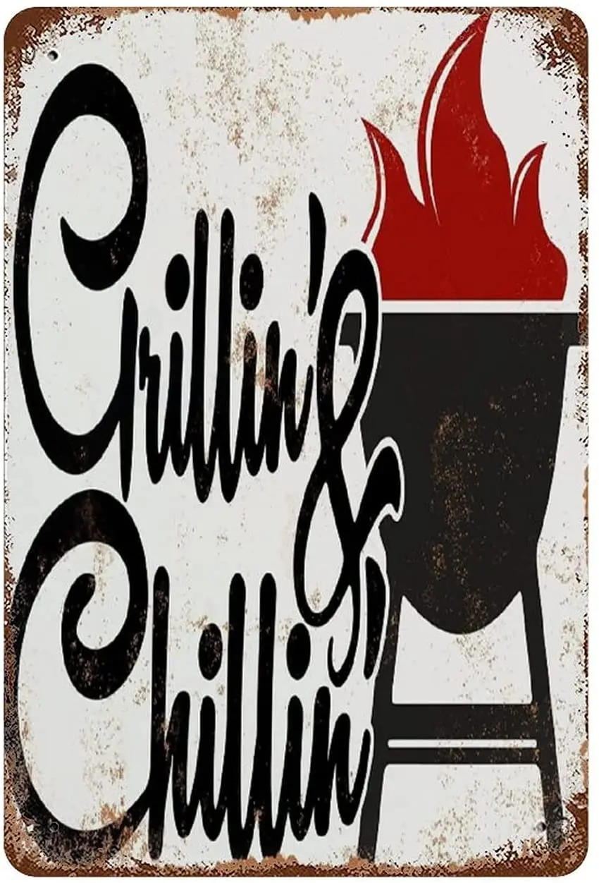 

Grillin' and Chillin'Vintage LookRetro Aluminum Sign Wall DecorVintage MetalTin Sign Wall Plaque Poster for Home Bar Pub