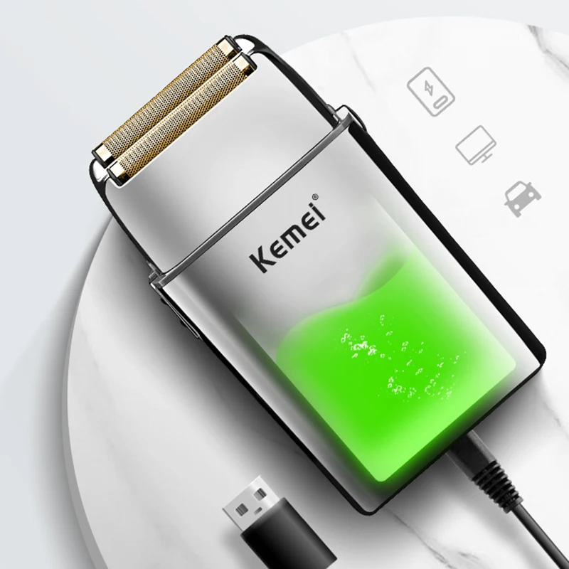 Kemei полностью Металлическая Бритва для бороды с аккумулятором Мужская