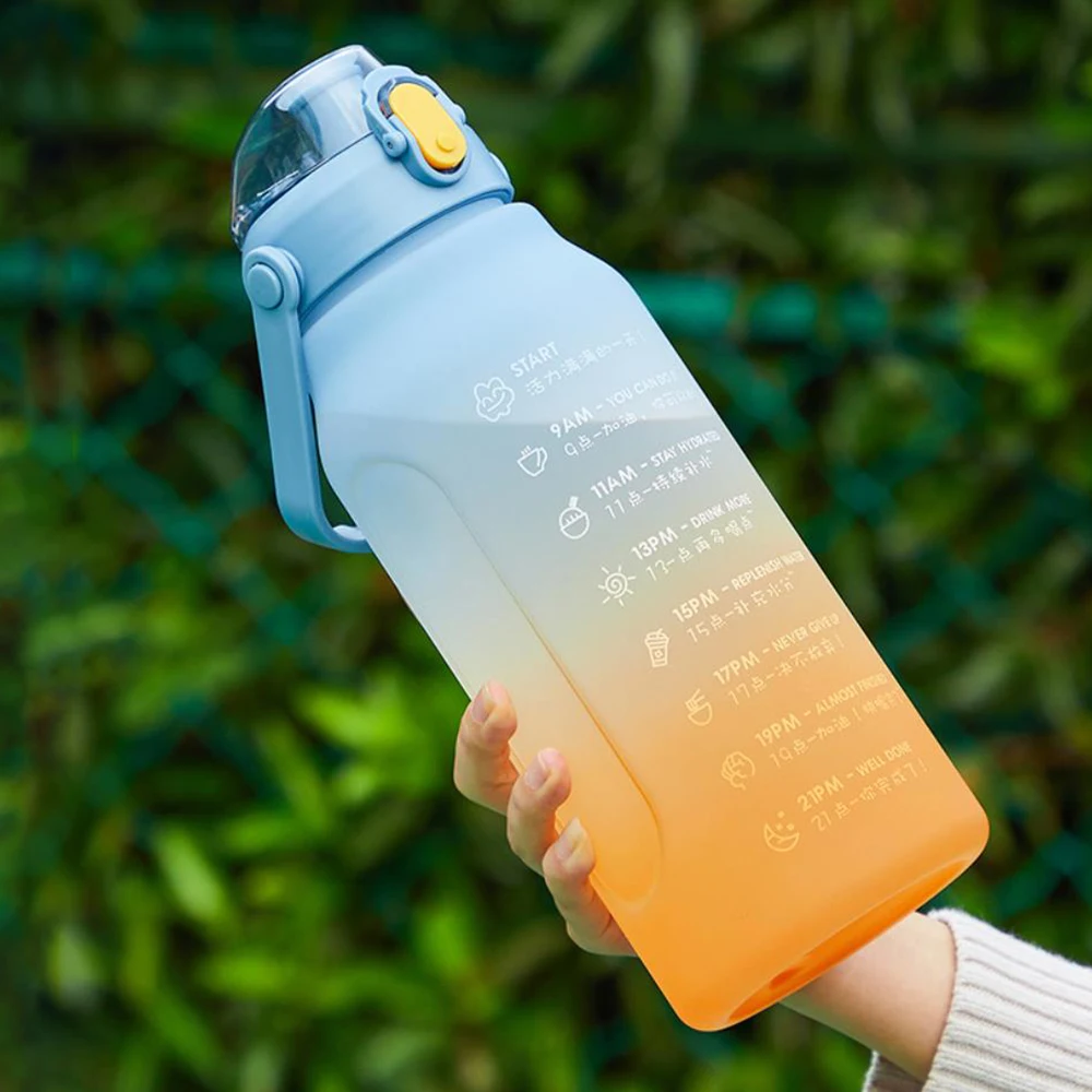 

1.5L 2L Sport Water Bottle Large Capacity Drinking Cup With Straw Portable Outdoor Fitness GYM Jug With Time Marker Sport Kettle