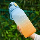 Спортивная бутылка для воды объемом л, 2 л, питьевая чашка большой емкости с соломинкой, портативный кувшин для улицы, фитнеса, тренажерного зала с маркером времени, спортивный чайник