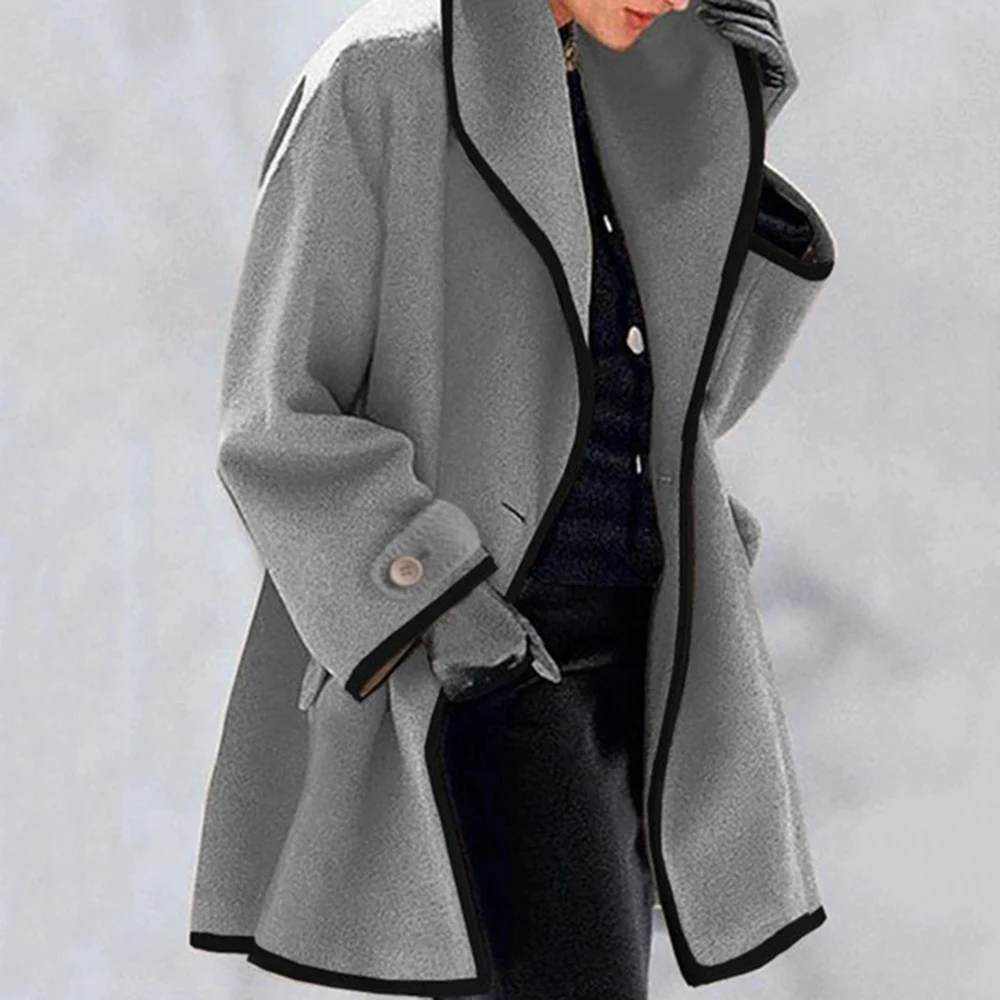 

Шерстяное Женское пальто, шерстяное контрастное Женское пальто, свободное Женское пальто на одной пуговице длиной в три четверти с кармана...