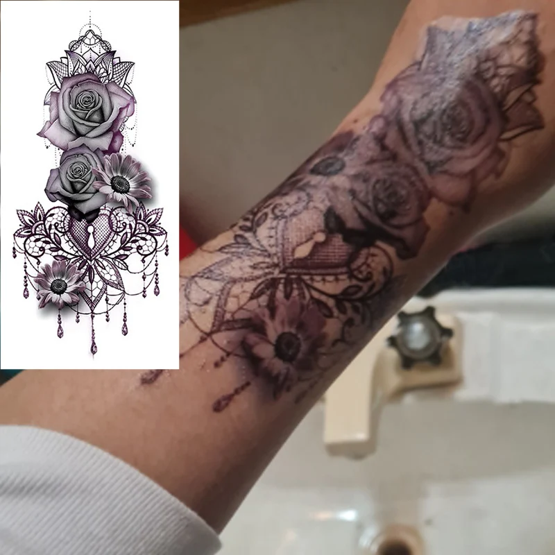 

1pcs Water Transfer Temporary Tattoo Stickers Purple Rose Girls Waist Chest Body Art Tattoo Sticker Waterproof Flower Tatoos