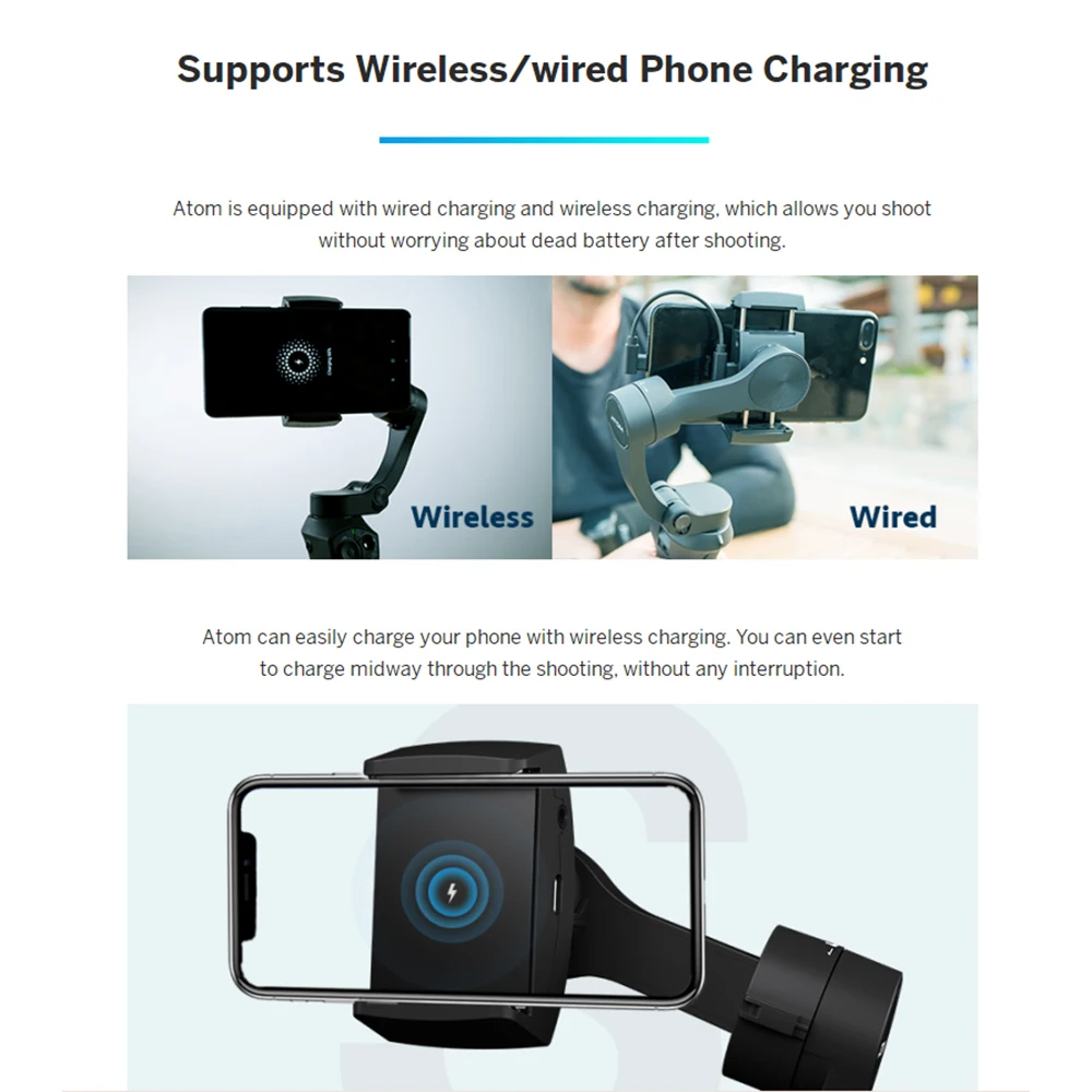 Складной карманный стабилизатор для смартфона Atom 3-осевой шарнирный IPhone Samsung Huawei