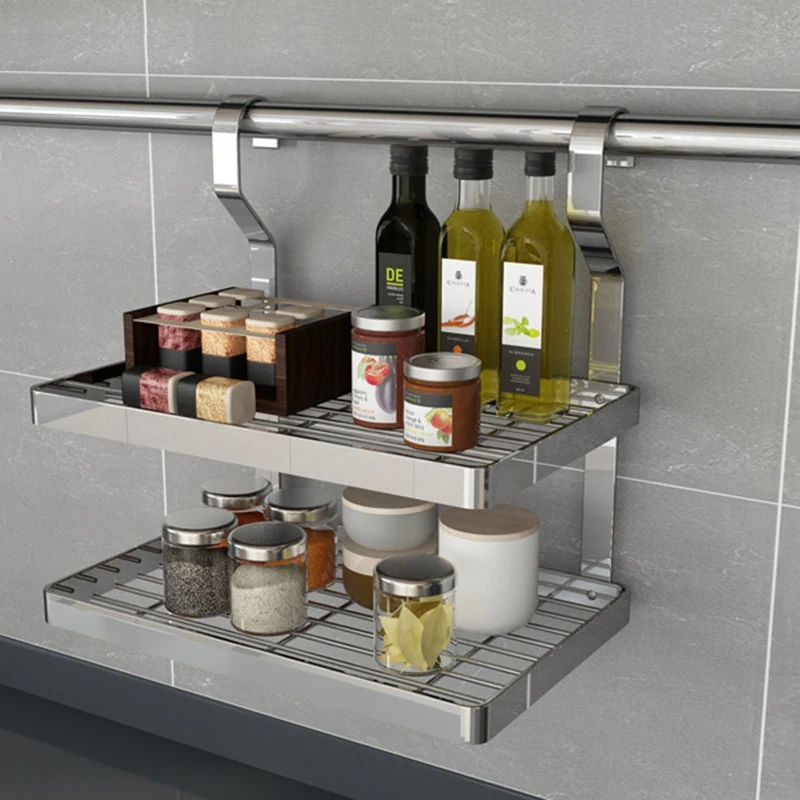 Три Слои Нержавеющая сталь висящая стойка для специй настенный Кухня Ванная