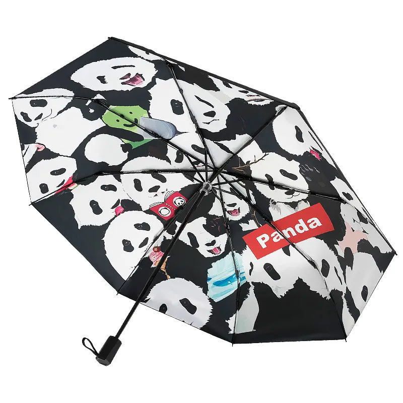 

New Three Folding Portable Cute Panda Illustration Umbrella Rain Women Sun Umbrella Men Children Parapluie Sunny/Rainy Parasol