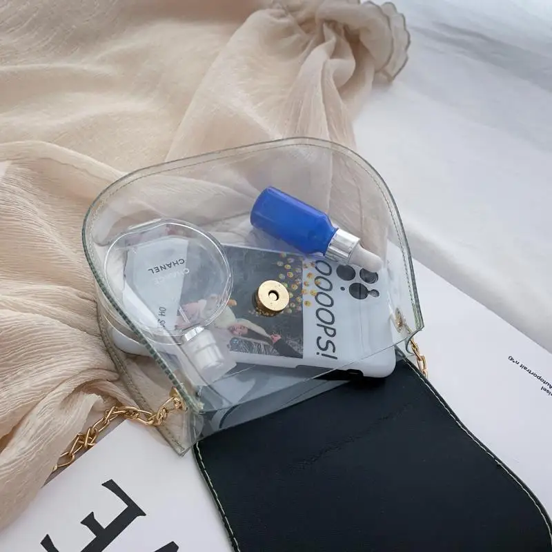 

Transparent Bags Summer Women Saddle Panelled PVC Messenger Bag Crossbody All-match Trendy Fresh Chains High Street New Female