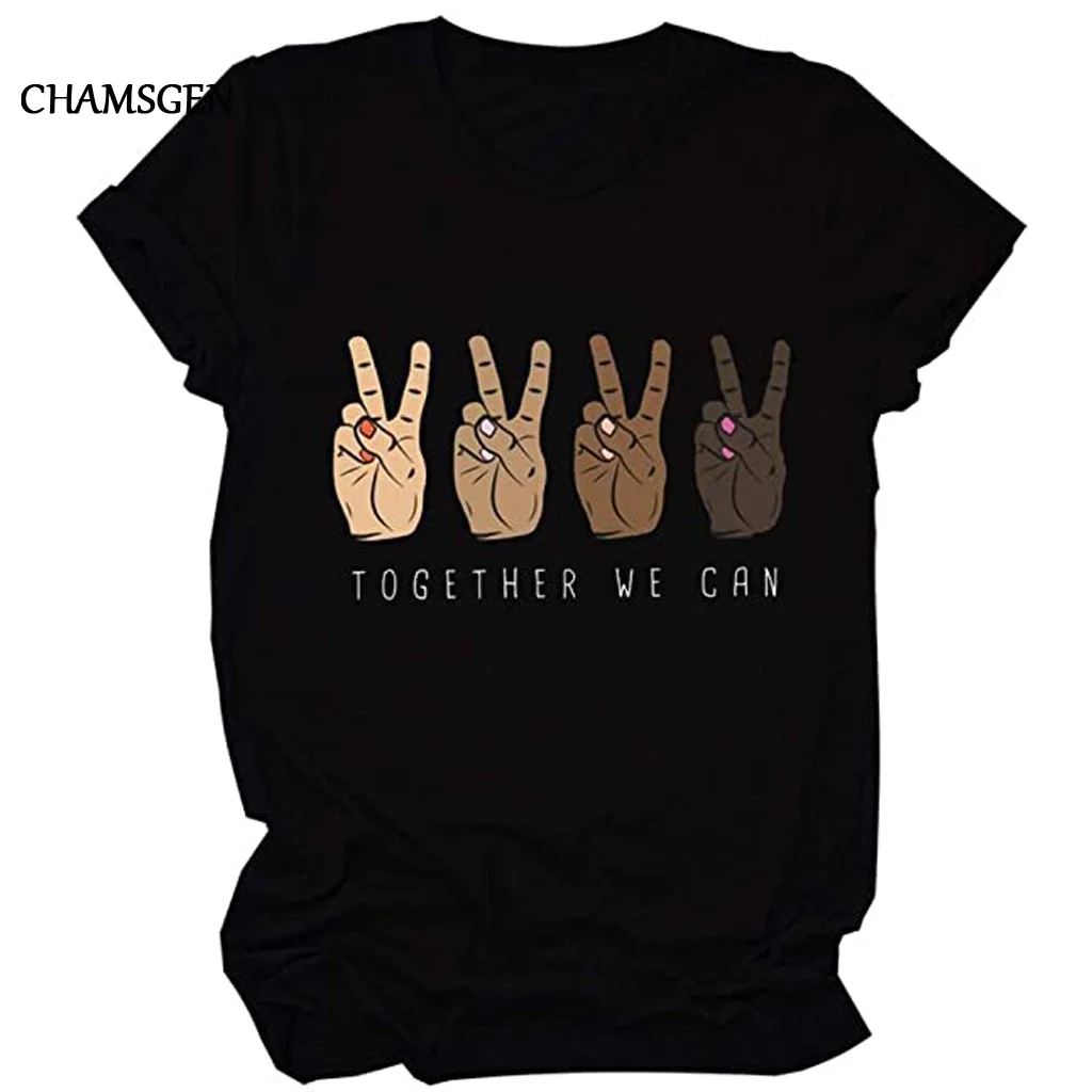 Женская футболка с забавным принтом CHAMSGEND повседневные черные топы для женщин 2020