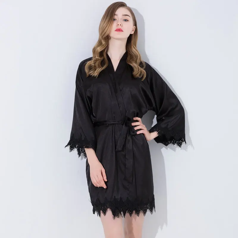 Женский Атласный халат невесты атласный кружевной Шелковый с отделкой свадебное