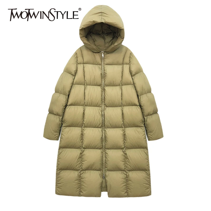 

TWOTWINSTYLE, Повседневная Свободная однотонная клетчатая куртка, Женская куртка с капюшоном, на молнии, с длинным рукавом, модное темпераментное...