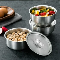 304 stainless steel single layer bowl with lids food container steamed egg noodles salad bowl kitchen tableware accessories
