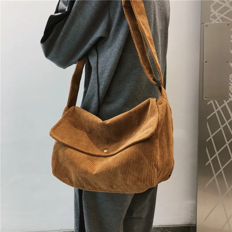 

Women Corduroy Shoulder Bag Female Small Satchel Casual Handbag Fashion Student Flip Messenger Crossbody Bags Solid Schoolbag