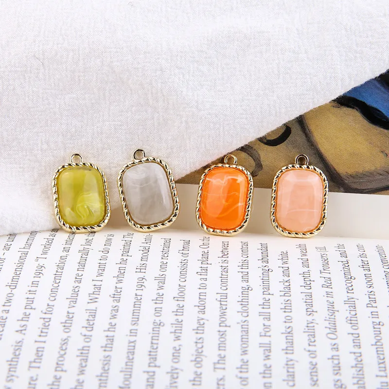 

10pcs Retro Resin Texture Alloy Gold Bottom Rectangular Pendants Charms Fit Earrings jewelry DIY Making Accessories Craft FX782