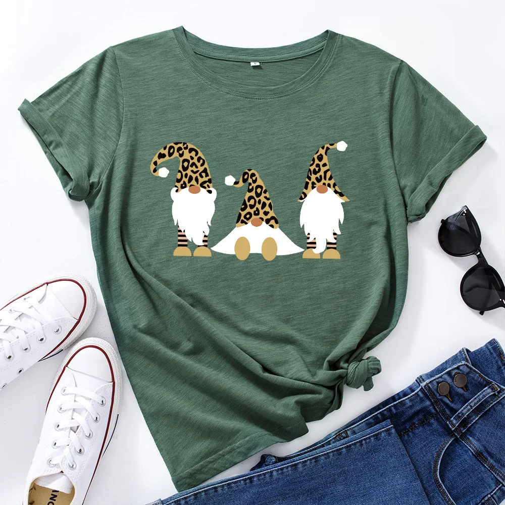 

JFUNCY Short Sleeve Women's Cotton T-shirt Santa Claus Christmas T Shirts Female Graphic Tees Tops Lady Tshirt