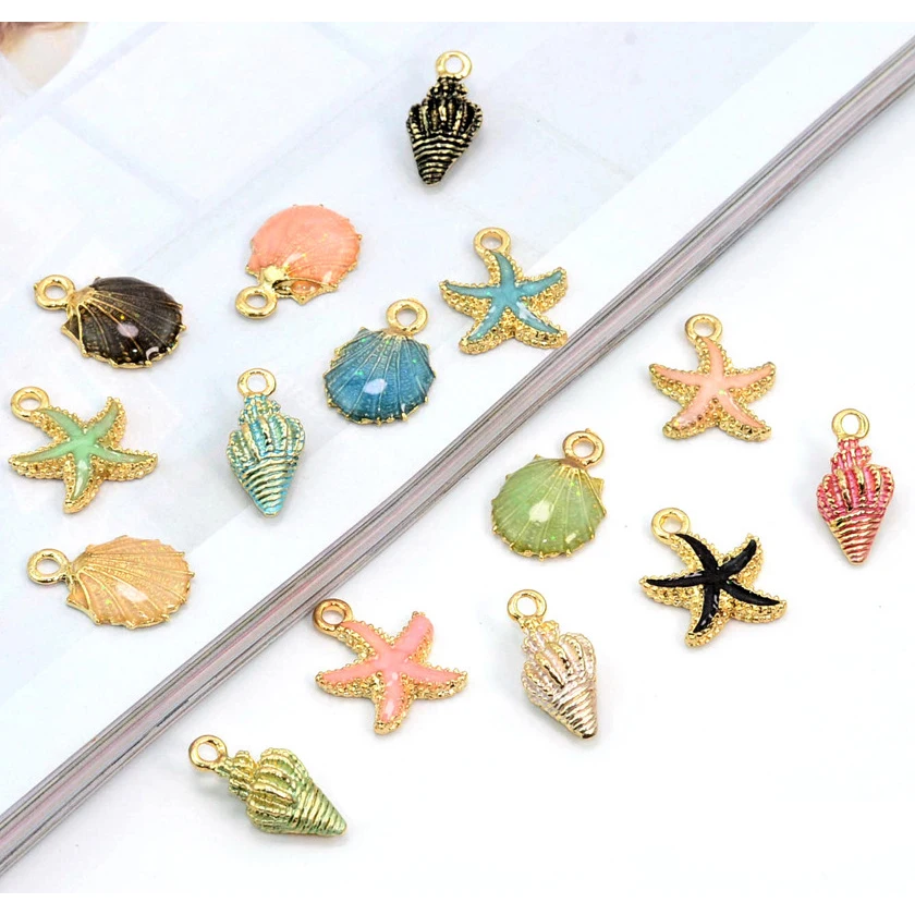 

10pcs/Lot Sea Star Snail Shell Diy Handmade Oil Enamel Charms Design for Jewelry Making Earring Bracelet or Necklace