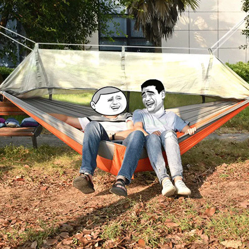 

Double Camp Hammock with Mosquito Net, Ultra Light Parachute Fabric Hammock for Camping,Backpacking,Survival,Hiking