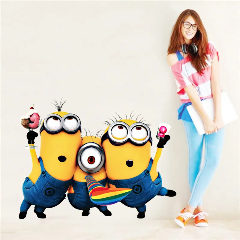 Яркие Мультяшные Миньоны настенные Стикеры для детской комнаты домашний декор