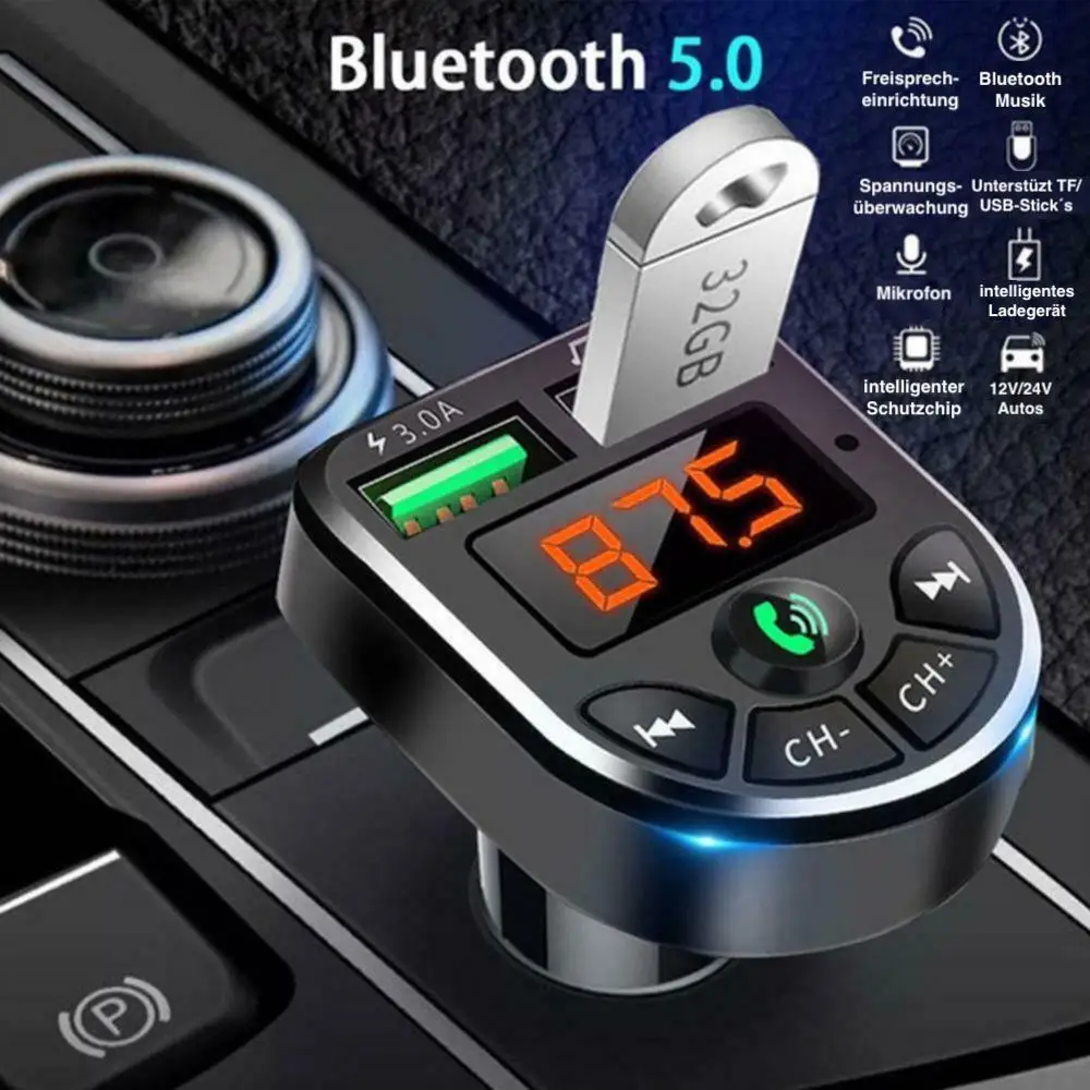Bluetooth5.0 FM Transmitter Auto MP3 Player USB SD AUX Handsfree Wireless FM Modulator QC3.0 Car Accessories