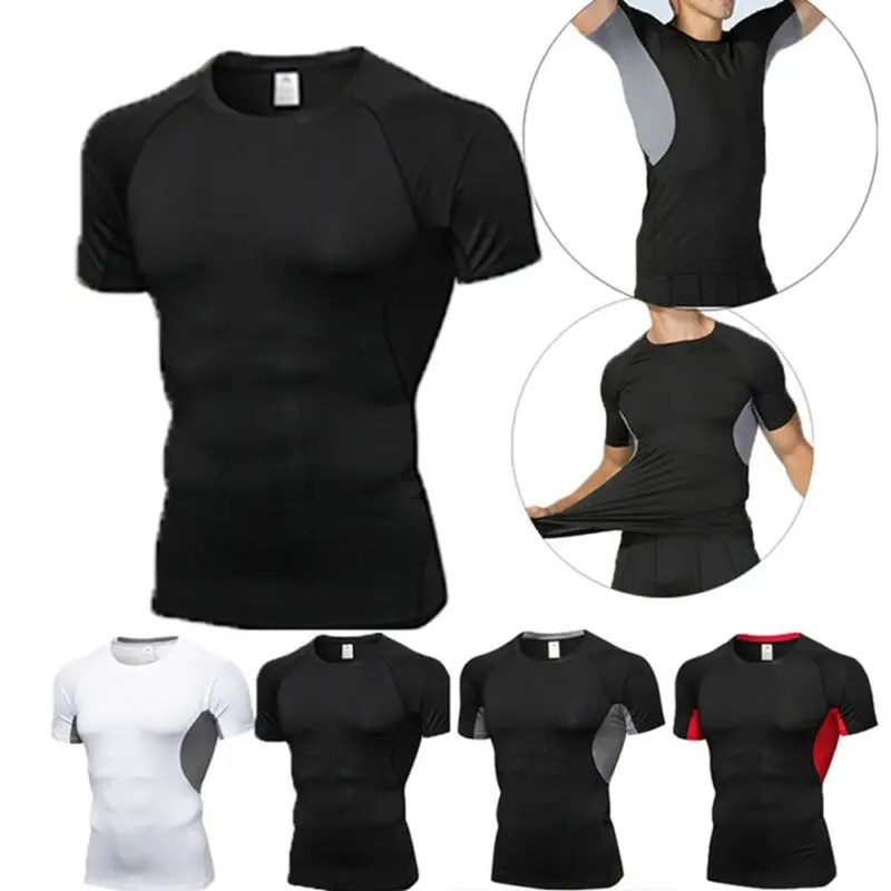 Футболка мужская облегающая спортивная с круглым вырезом и коротким рукавом |