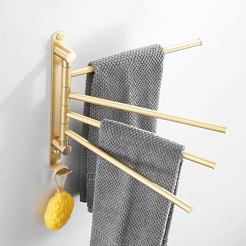 Fodable Towel Bars with Hooks Brass White Swivel Towel Rack Rotating Holder Bathroom Accessories