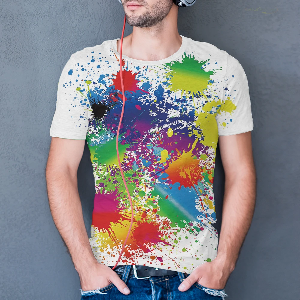 

Летняя новинка, Мужская футболка с абстрактной фотокраской, креативная футболка с граффити, 3d печать, круглый вырез, Повседневная Уличная М...