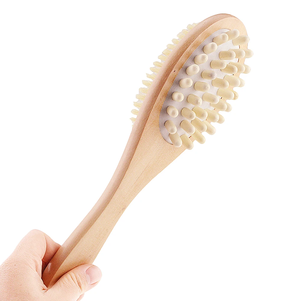 2-in-1 Body Brush Sided Natural Bristles Scrubber Long Handle Wooden Spa Shower Bath Massage Brushes | Дом и сад