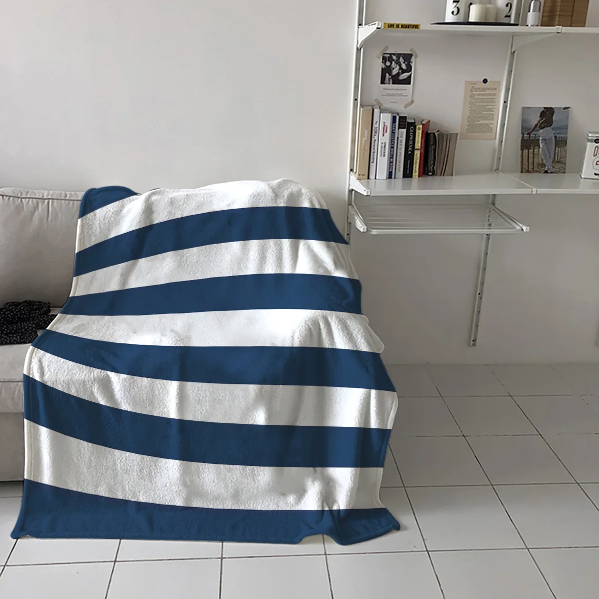 Striped Blue And White Bed Cover Flannel Blanket Throws Fleece Throw Wrap Personalized Microfiber Deep Sleep All-Season | Дом и сад