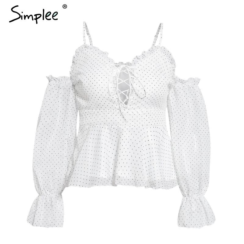 Женская блузка Simplee с глубоким V-образным вырезом и баской рукавом-фонариком