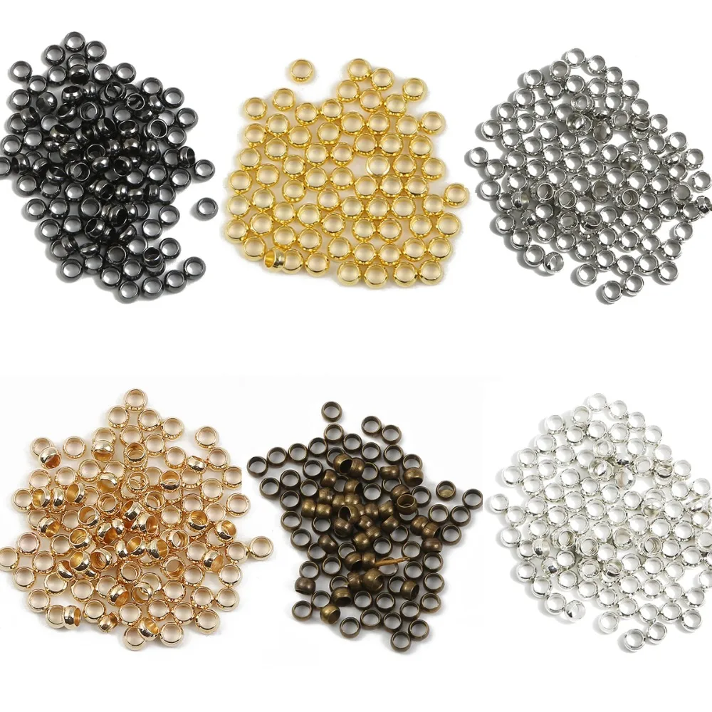

100pcs/lot 2/2.5/3 mm Gold Antique Bronze Ball Plunger Bead Smooth Ball Crimps Beads For Jewelry Making Finding Accessory
