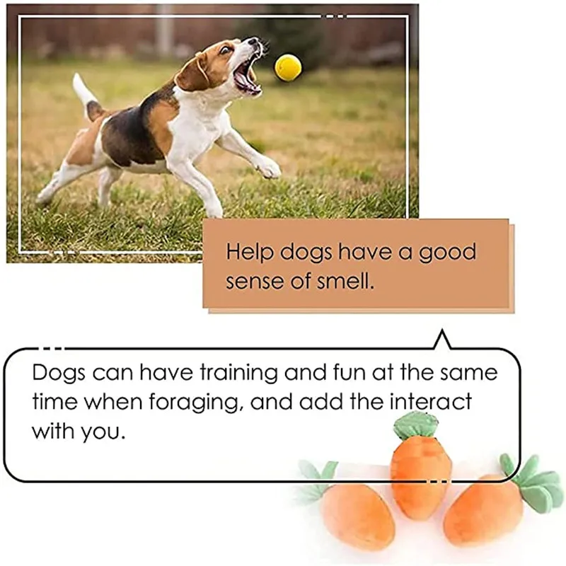 Juguete de peluche para perro, juguete interactivo para cosechar zanahorias con nariz de conejo chirriante, rompecabezas para masticar, para perros peque&ntilde;os y medianos-2