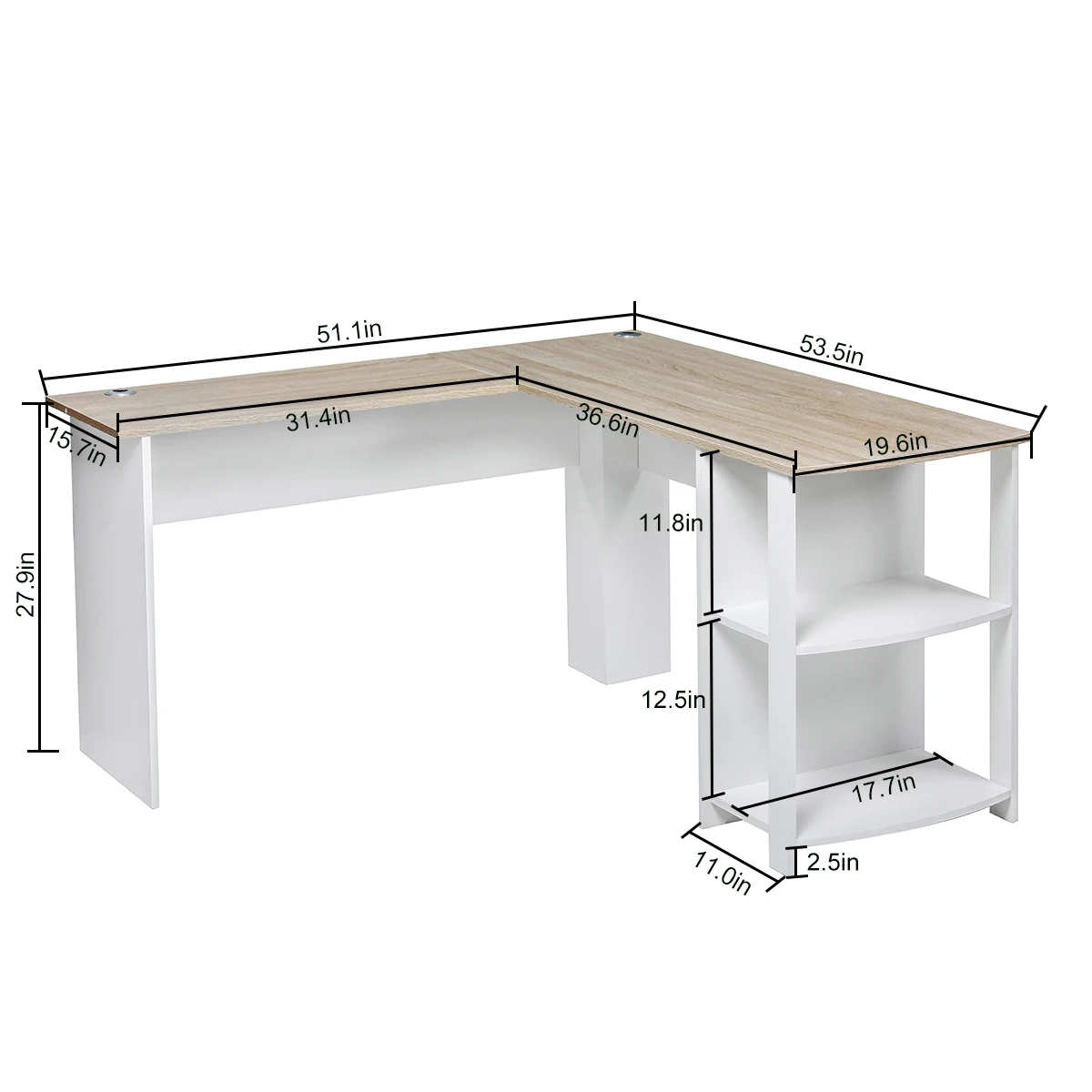 

2 in 1 L-Shaped Corner Desktop Computer Desk with Book Shelves Laptop Study Table Office Furniture Home Office Writing Desk