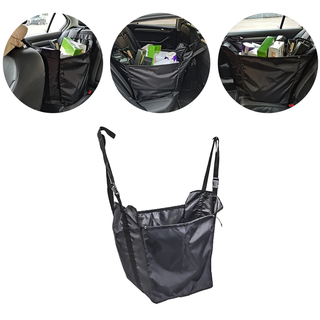 

Black Oxford Car Foldable Seat Back Sundries Storage Bag Organizer