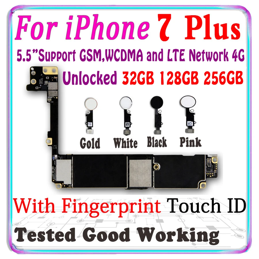 100% оригинальная разблокированная материнская плата для iPhone 7 Plus 5 дюйма с Touch ID
