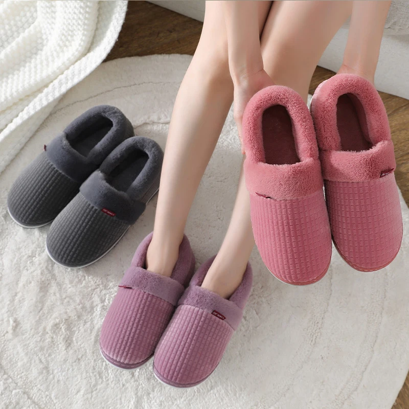 

2020 Winter men's slippers Soft short plush comfort House slippers silp on cotton platform Mens slippers outdoor