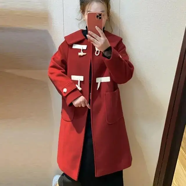 

Женское шерстяное пальто на пуговицах, Корейская версия, новинка 2021, осенне-зимнее плотное хлопковое модное шерстяное пальто