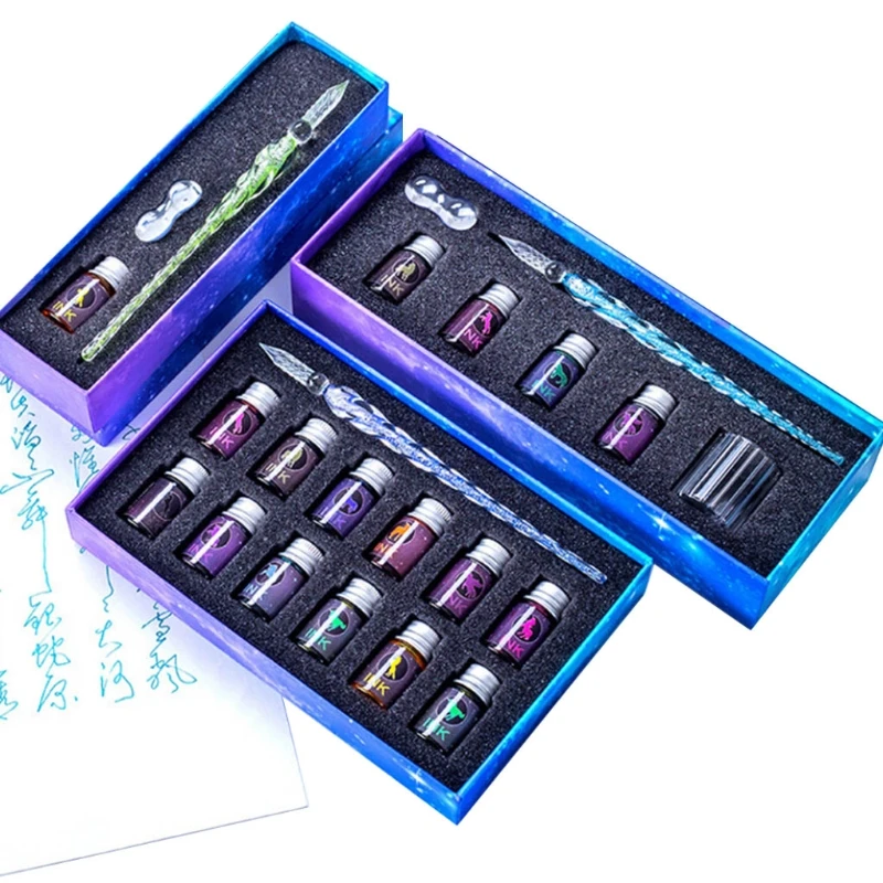 

13Pcs/Set Cherry Blossom Rain Bottled Dip Glass Pen Ink With Fountain Dip Writing Signature Pen Art Supplies Gifts C5AE