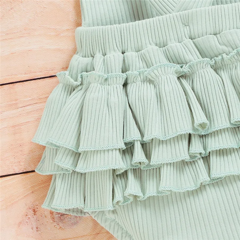 

2020 Toddler Kids Baby Girl Clothes Infant Clothes Ruffle Sleeveless Solid Backless Romper Tops Headband Bodysuit Outfits Set