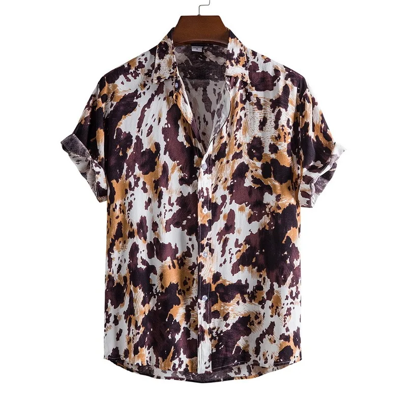 

Fashion Dot Mens Hawaiian Beach Shirts 2021 Summer New Short Sleeve Floral Print Tropical Aloha Shirts Holiday Vacation Clothing