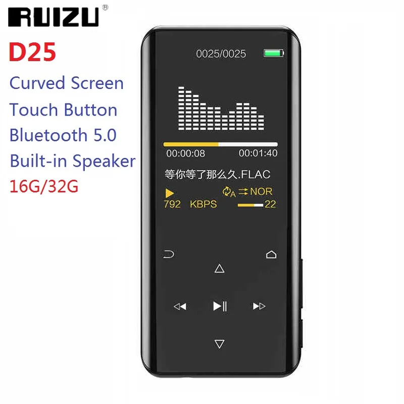 RUIZU D25 Bluetooth 5 0 MP3 плеер 16G/32G 2 4 автофара изогнутой формы для Экран Портативный