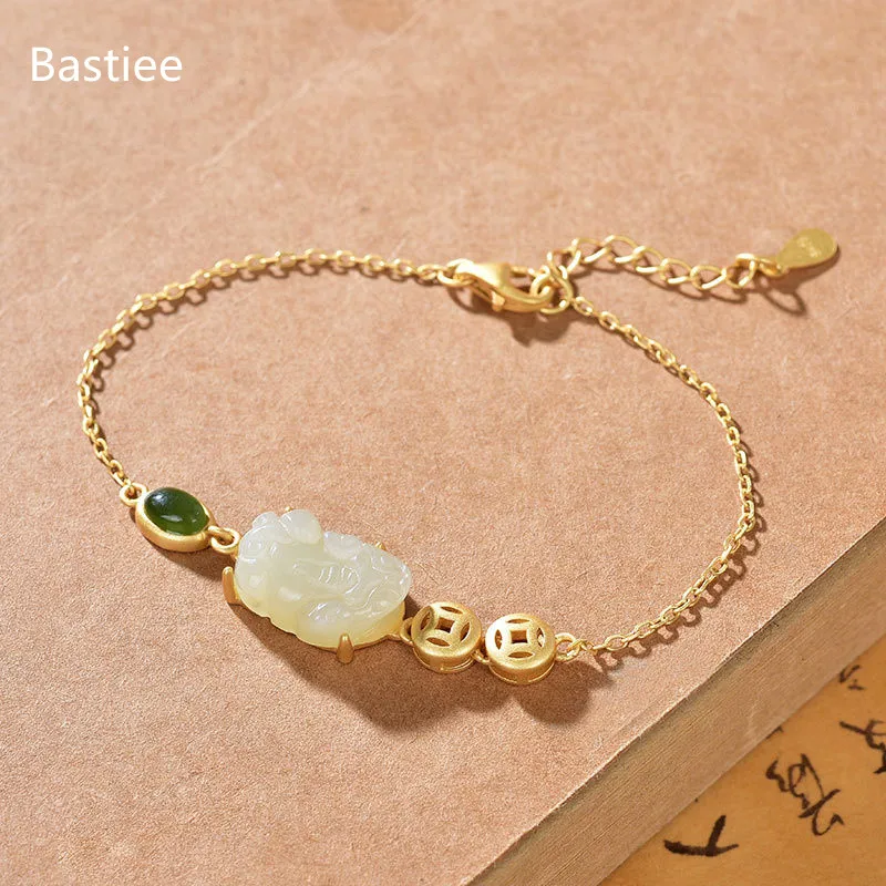 Bastiee Jade brave troops 925 Sterling Silver Bracelet For Women Bracelets Hmong Jewelry Luxury Golden Plated Be rich