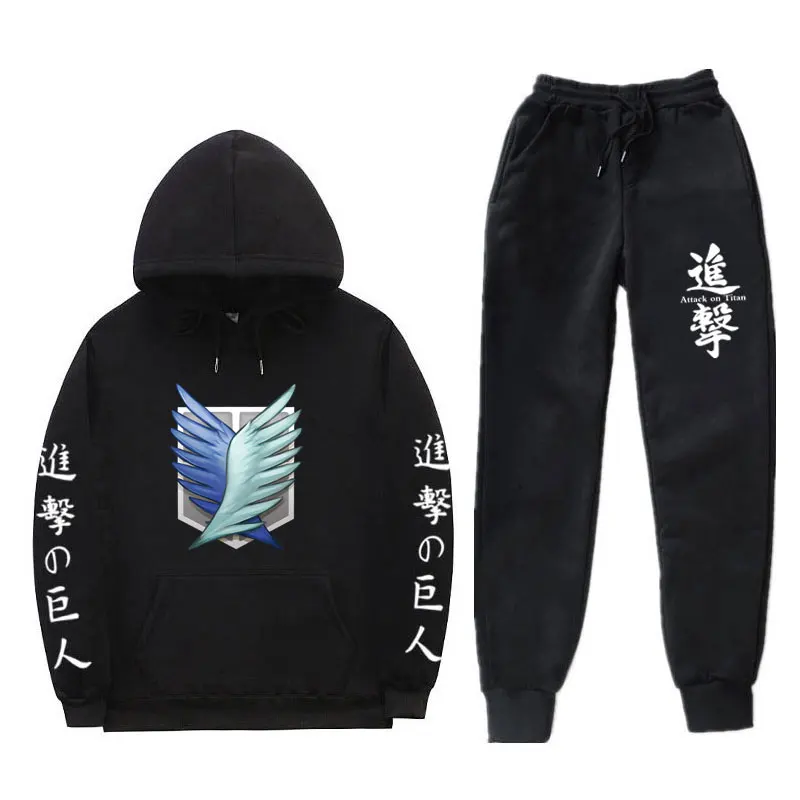

2021 New Attack on Titan Autumn Winter Men's Sets Hoodies+Pants Hooded Sweatshirt Sweatpants Fashion Slim Fit Hoodie Pant suit