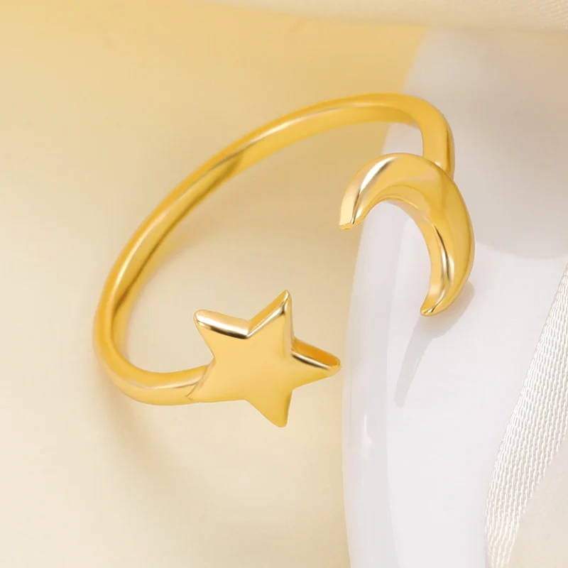 

Cute Romantic Stainless Steel Women's Ring Silver Color Stars And Moon Jewelry Adjustable Female Rings Accessories Free Shipping