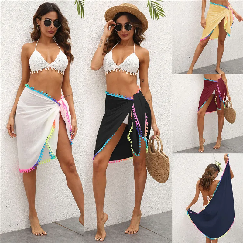 

Womens Swimwear Bikini Cover Up Sheer Beach Mini Wrap Skirt Sarong Pareo Shorts Summer Beachwear Hot Sell for Holiday