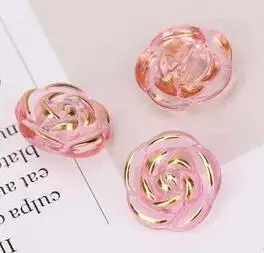 10pcs 10pcs Crystal Buttons Candy Color Gold Edge Clear Rose Flower Acrylic Buttons for Decoration Handmade Craft Sewing Accessories - Цвет: 10pcs