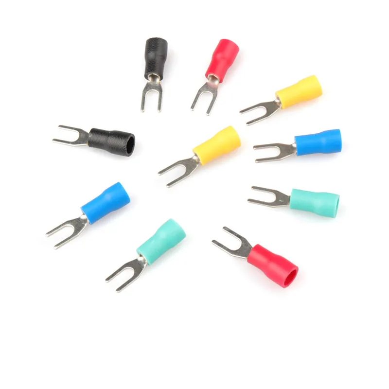 

100pcs SV Crimp Terminal Spade Fork Connector Wire Copper Crimp Connector Insulated Cord Pin End Terminal SV1.25-3.2/4/5