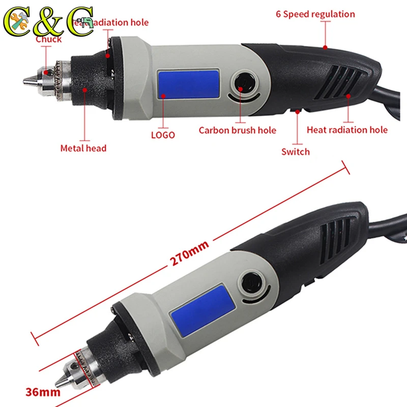 Электрическая мини-дрель 400 Вт с 6 переменными скоростями для электрической