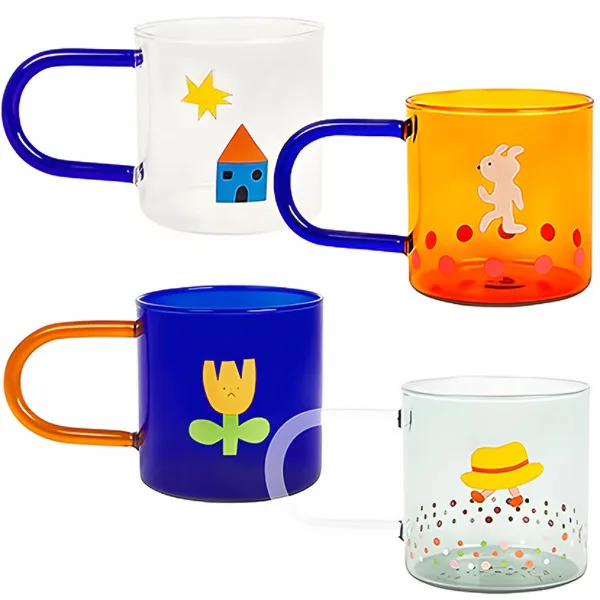 

Creative color handle glass mug coffee cup personalized tea temperature resistant household high borosilicate kitchen organizer