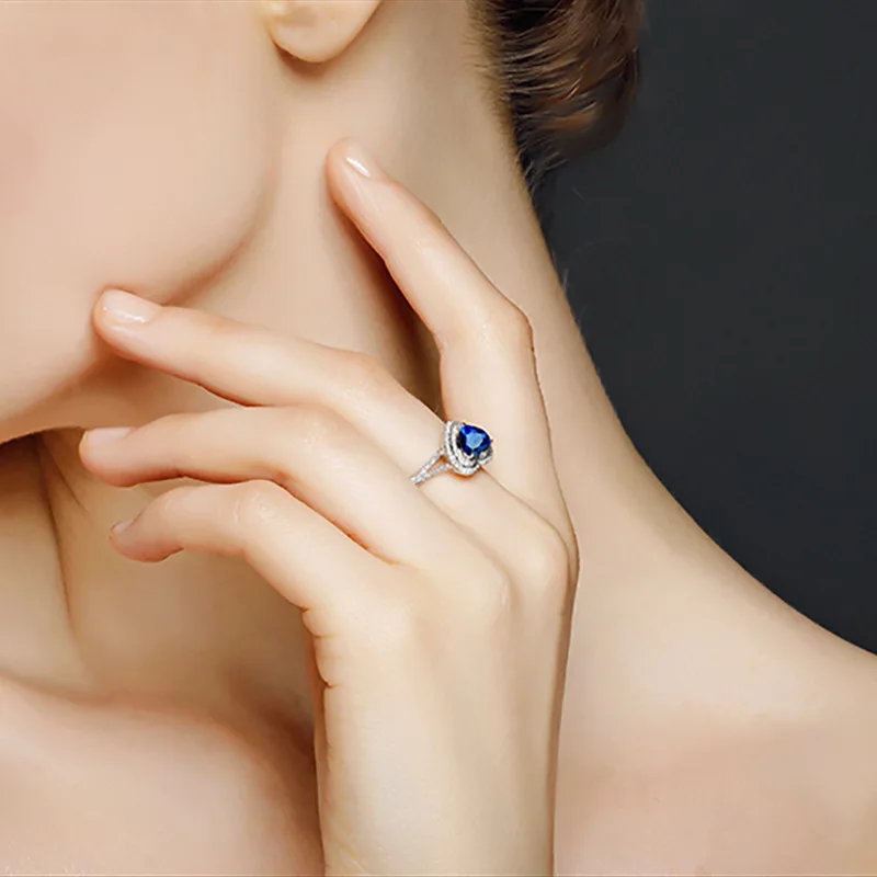 

Wong Rain 100% 925 Sterling Silver Royal Blue Heart Sapphire Gemstone Wedding Engagement Diamonds Ring Fine Jewelry Wholesale