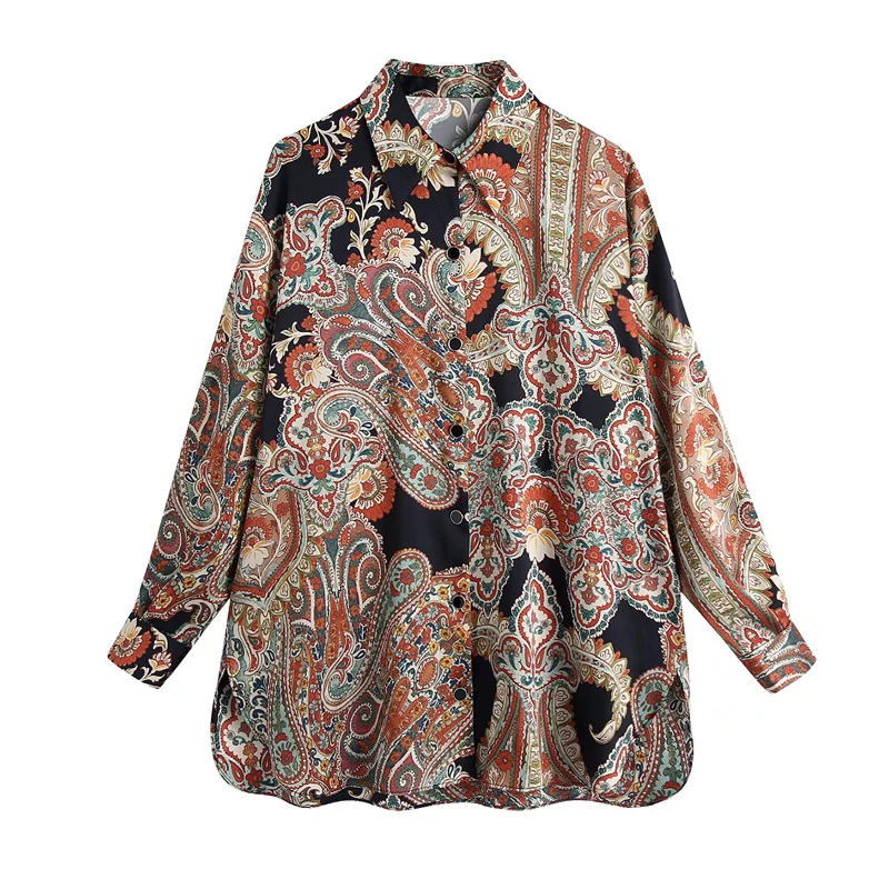 

Женская свободная рубашка с длинным рукавом и отложным воротником