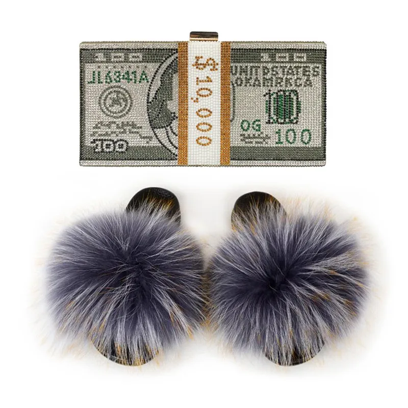 Женские шлепанцы из лисьего меха пушистые меховые сланцы для девочек Женская