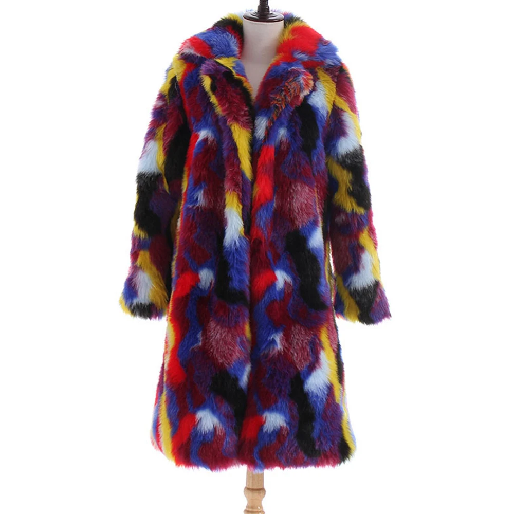 2019 пальто из искусственного меха цветная яркая куртка Женское зимнее длинное